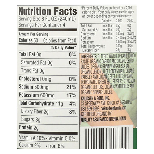 Rw Knudsen Organic Veggie Juice Blend - Case of 6 - 32 FZ