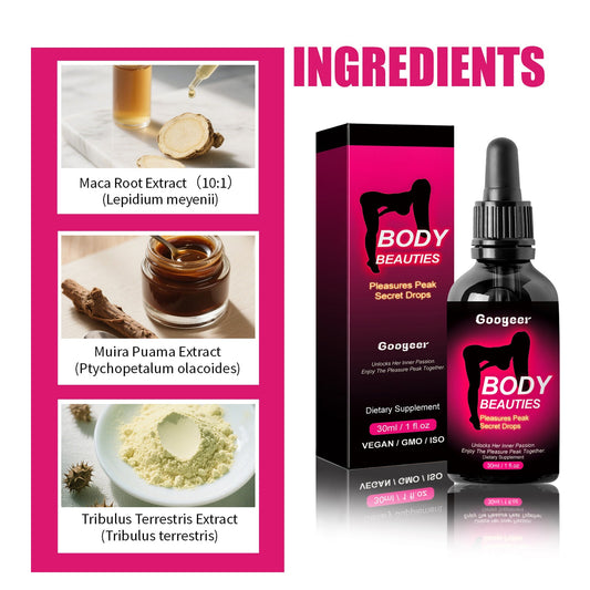 Body Beauties Pleasures Peak Secret Drops, Maca Root & Tribulus Extract Oral Support Drops For Women, Intimate Comfort & Passion Supplement, 30ml