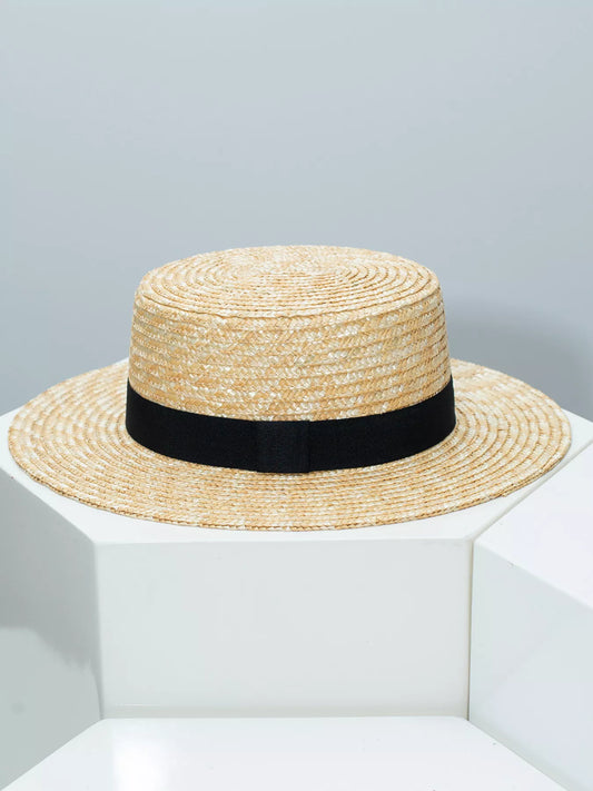 Straw Boater Hat with Ribbon
