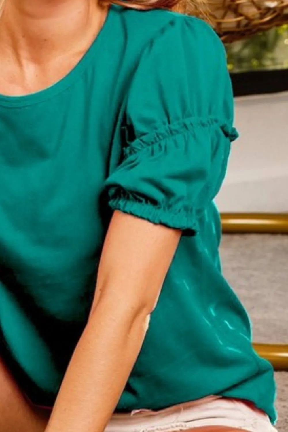BiBi Cotton Span Shrring Detailed Round Neck Top