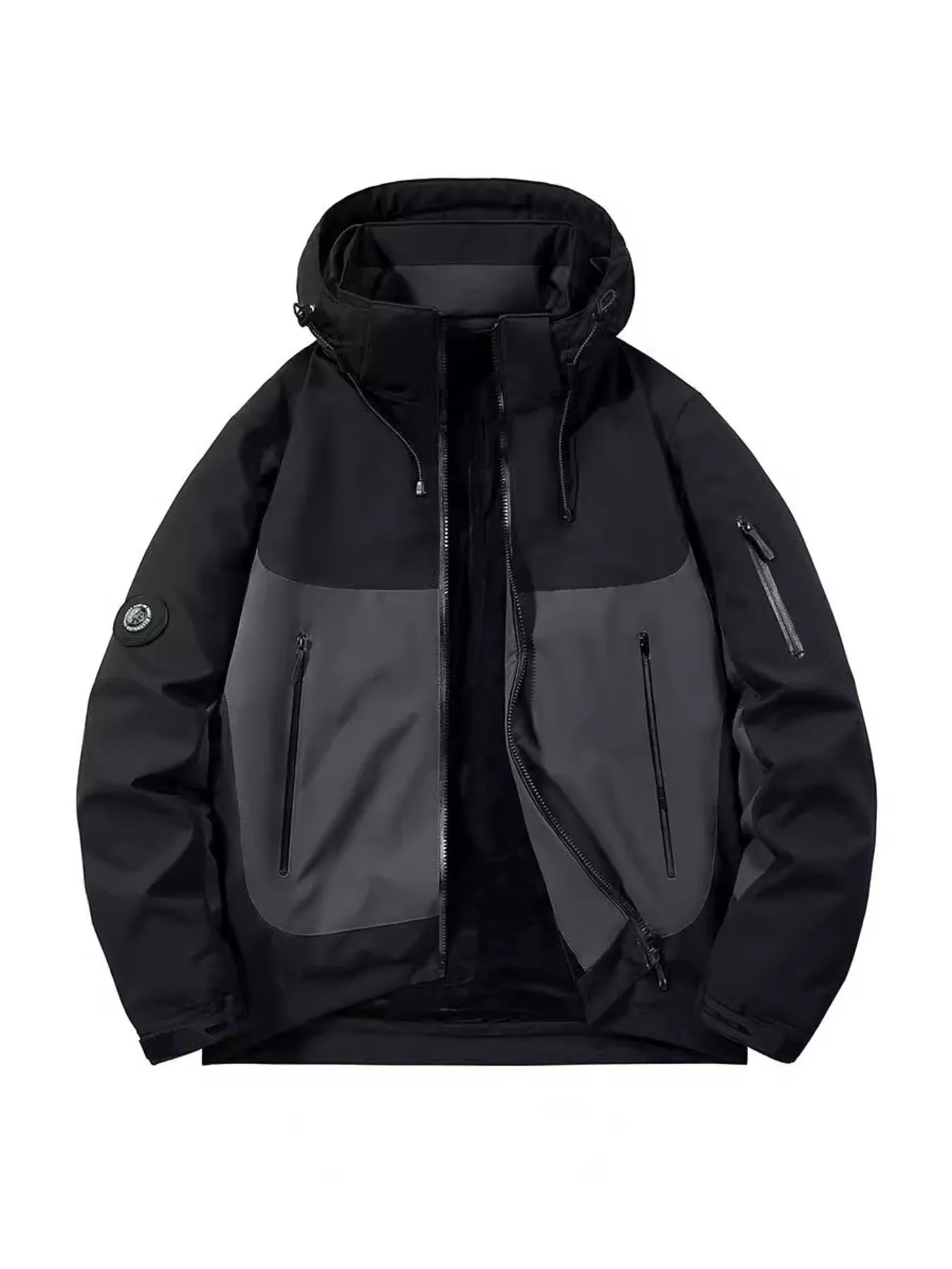 Men's Plus Size Hooded Color Block Windproof Jacket