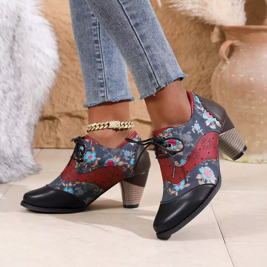 Lace-Up Block Heel Ankle Boots