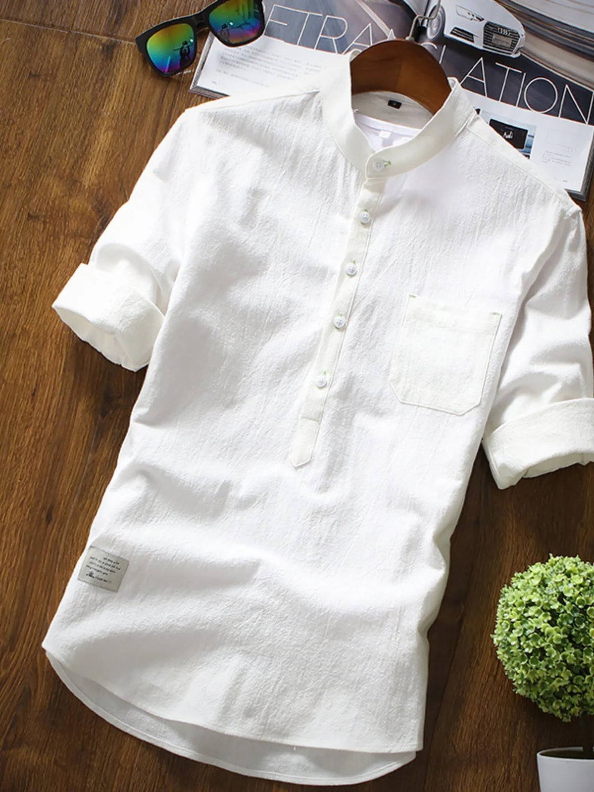 Men's Full Size Casual Mandarin Collar 3/4 Sleeve Shirt Plus Size