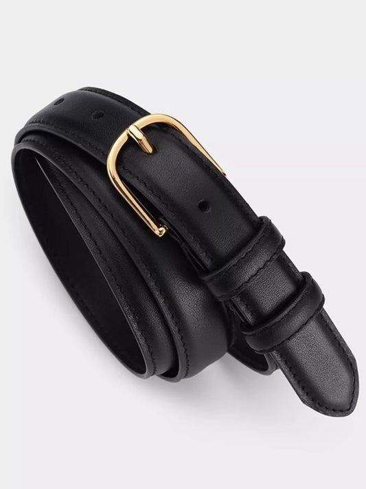 Classic Leather Belt with Golden Buckle