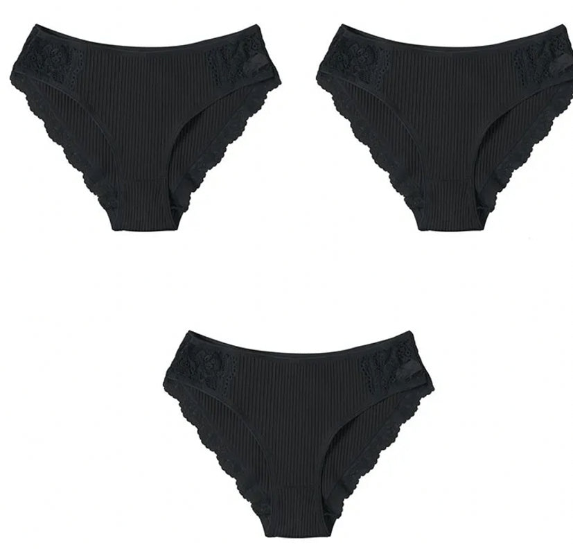 Striped cotton lace panties