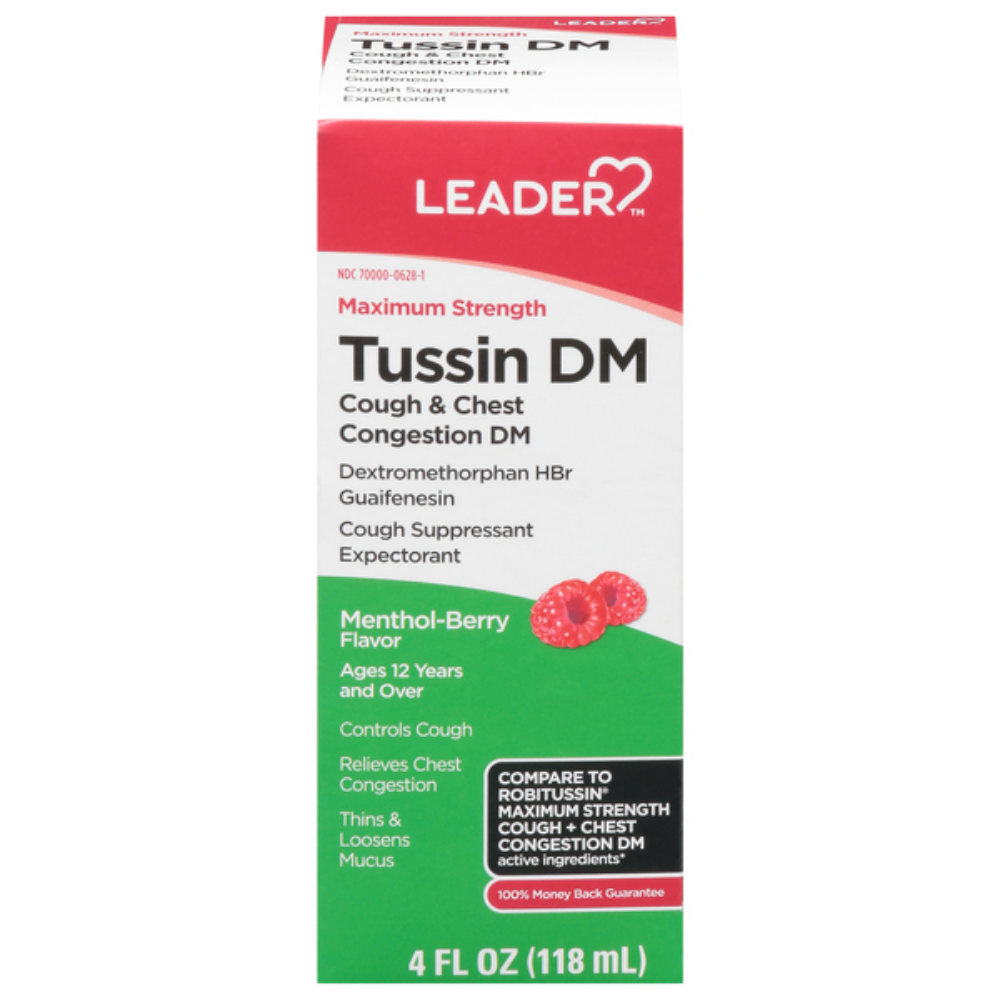 Leader Tussin DM Maximum Strength Menthol-Berry Flavor Cough & Chest Congestion (4 oz)