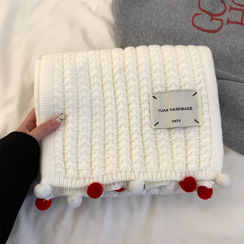 Handmade Knitted Pom-Pom Scarf