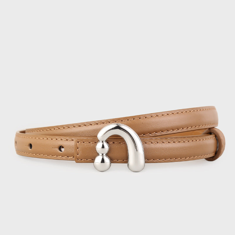Silver Buckle Skinny Leather Belt