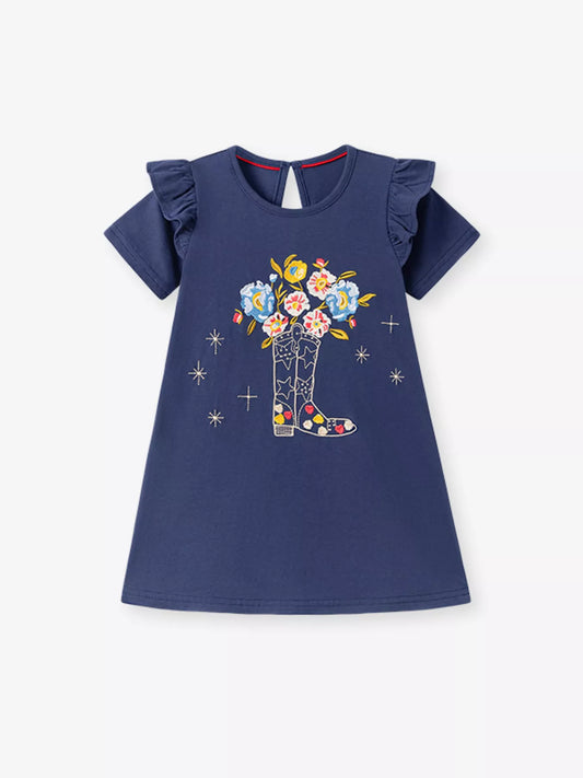 Children's Floral Boot Ruffle Sleeve Casual Dress