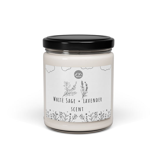White Sage Lavender Scented Soy Candle | Calm Relaxation Gift, Aromatherapy Candle, Home Decor, Self-Care, Eco-Friendly -- 9oz