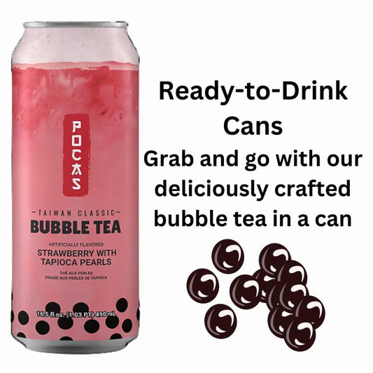 Pocas Bubble Tea Strawberry with Tapioca Pearls 16.5 oz