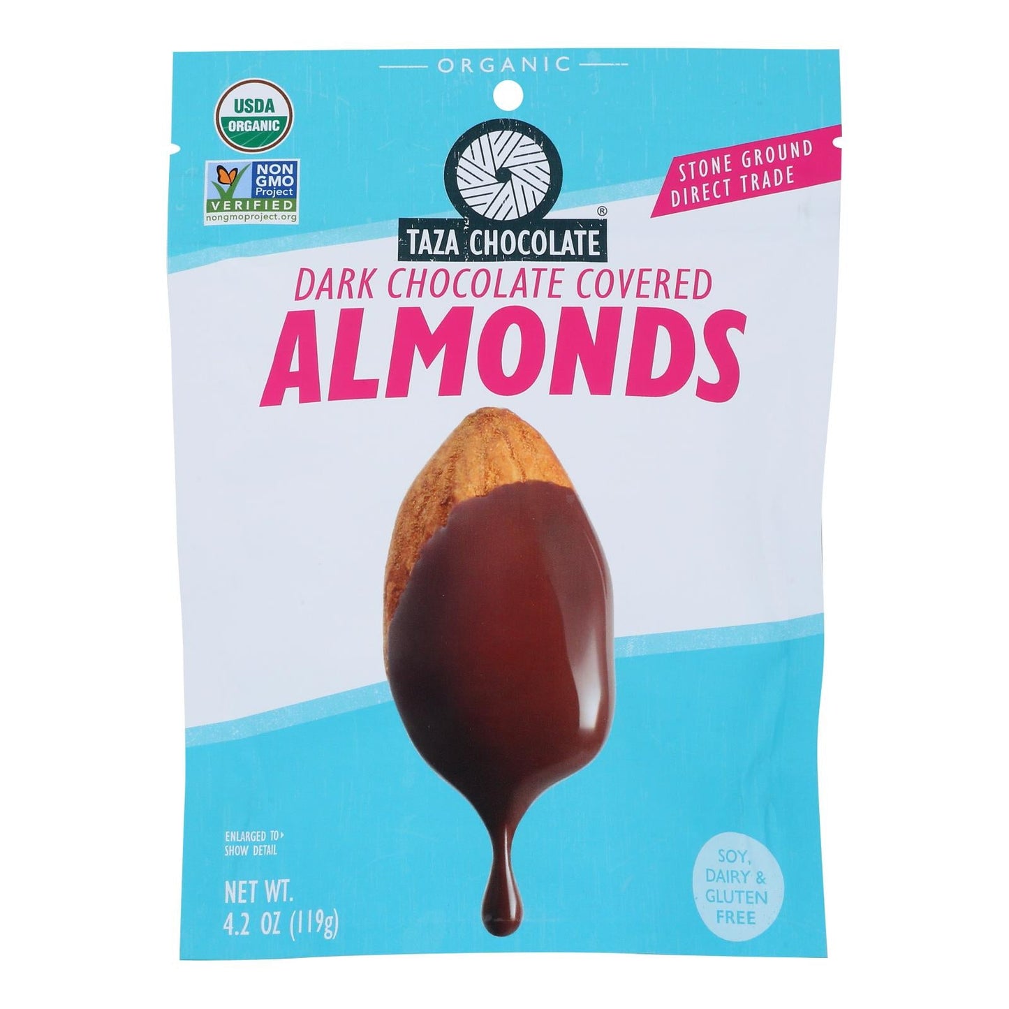 Taza Chocolate Covered Almonds, Organic Stone Ground Dark Chocolate, 3.5 oz Bags, Case of 12