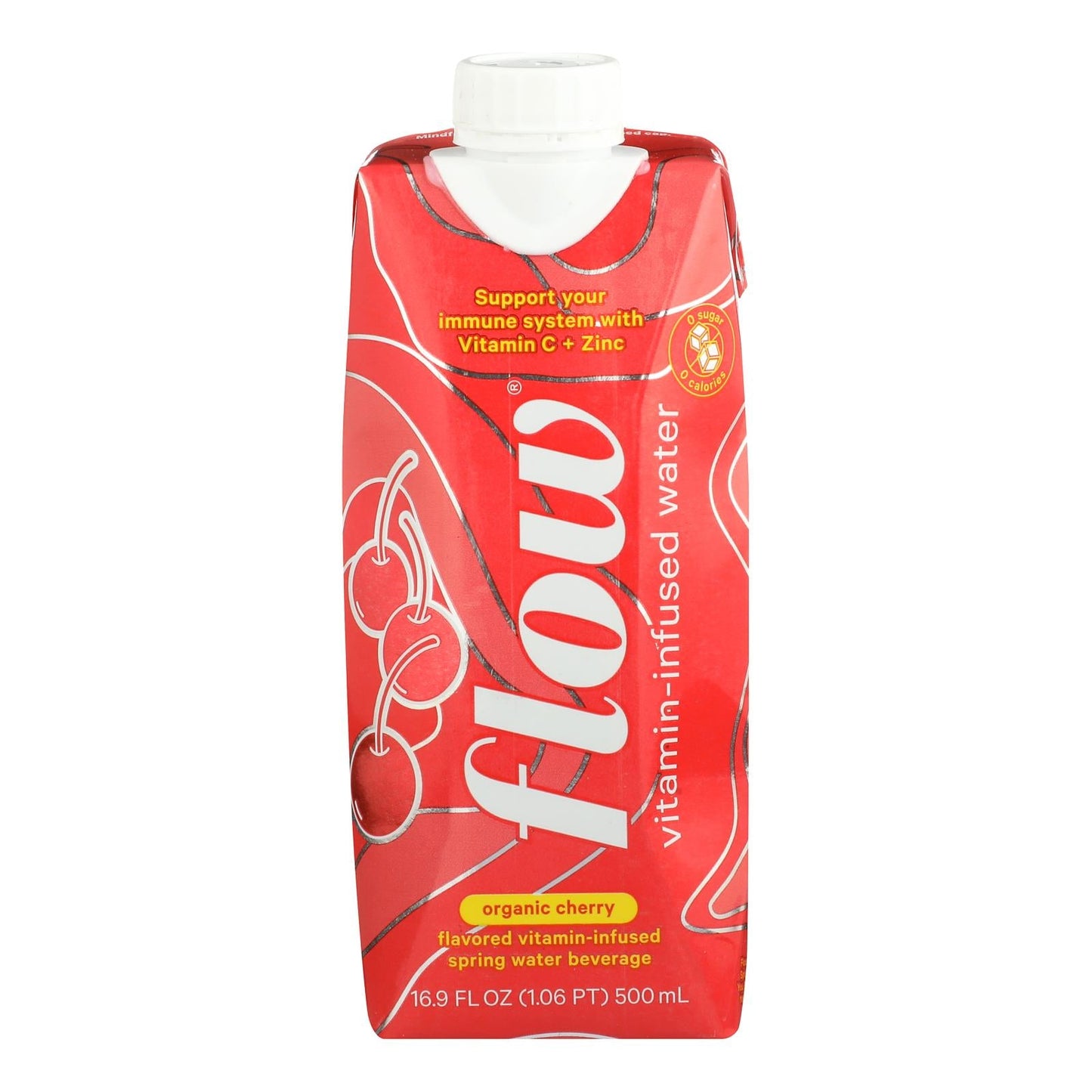 Flow Organic Vitamin Infused Cherry Water - Case of 12 - 500 mL