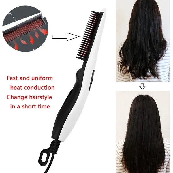 Fast Heated Electric Straight Hair Comb Beard Straightner Brush Styler Men Women