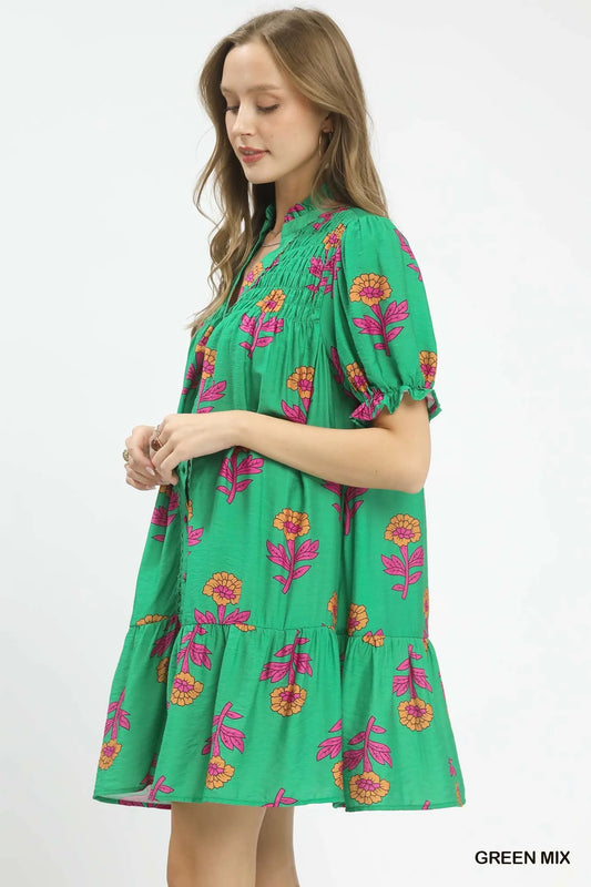 Umgee Floral Print Babydoll Dress