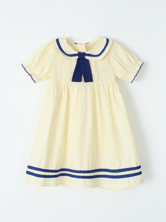Children's Sailor Collar Puff Sleeve Casual Dress
