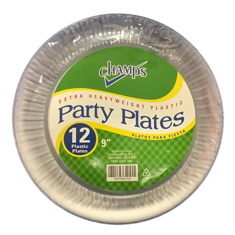 Champs Poly Styrene Plates 9" Clear 12 ct