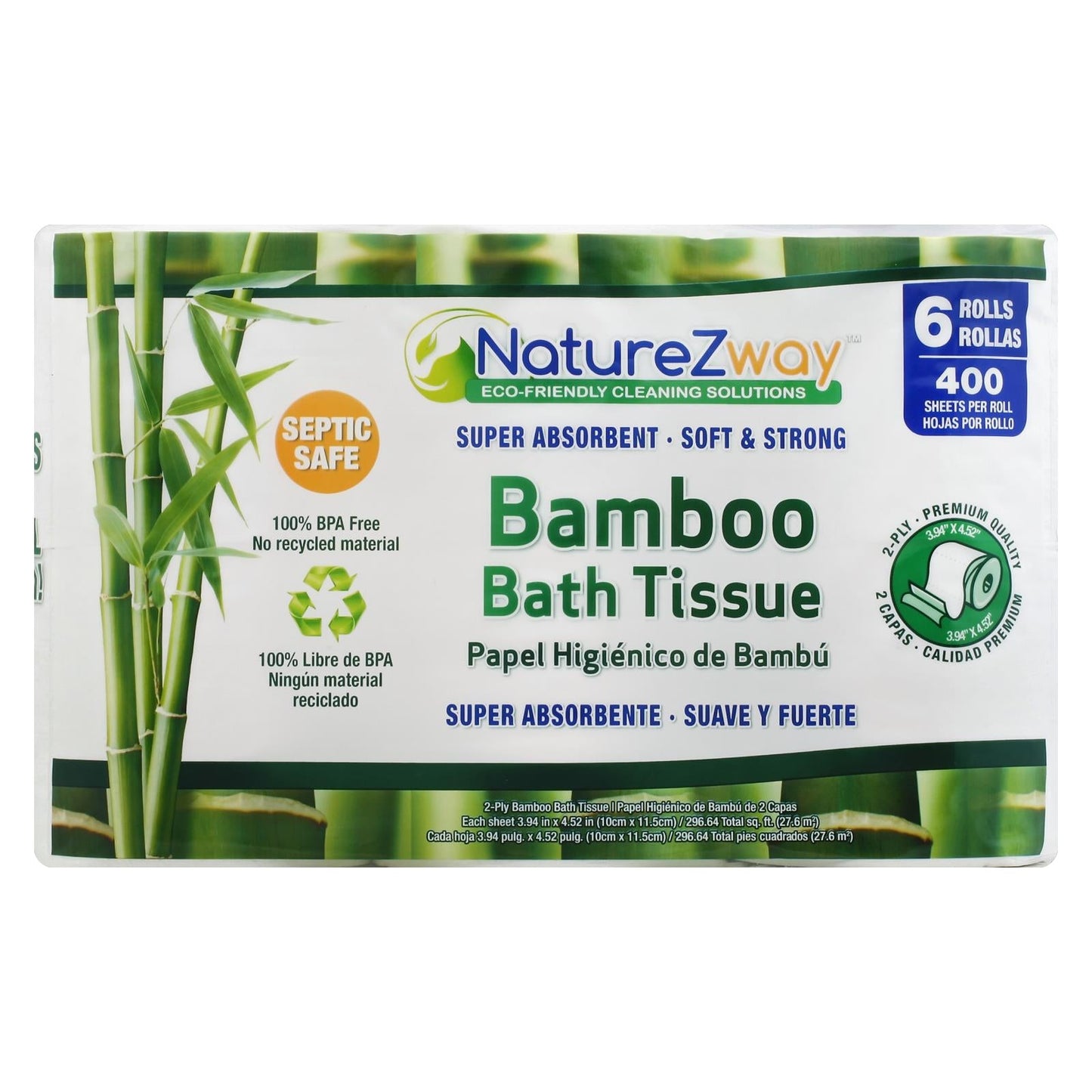 Naturezway 100% Bamboo Toilet Paper (8-Pack/Case): Eco-Friendly & Septic-Safe