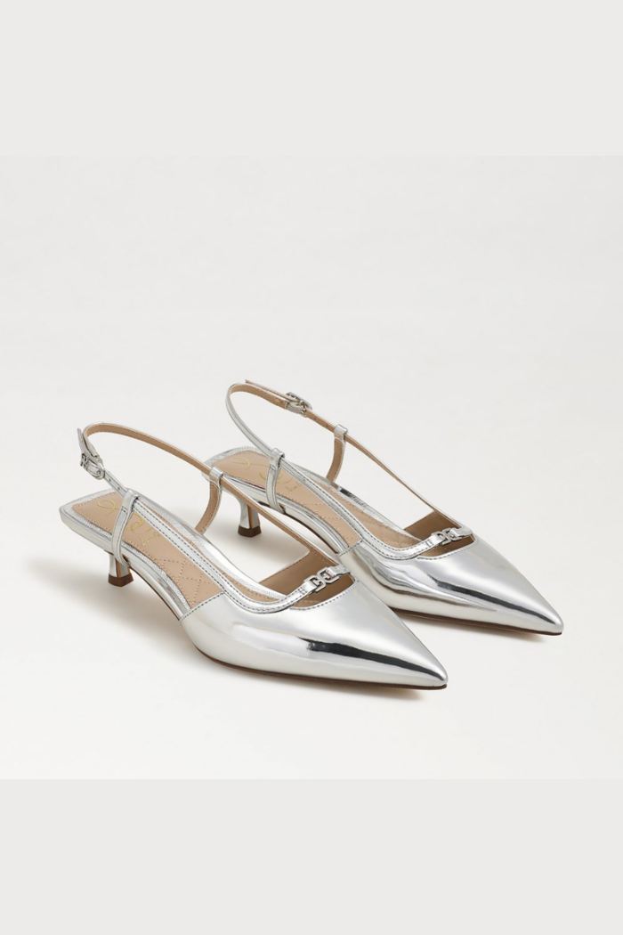 Toni Slingback Kitten Heel - Soft Silver Metallic