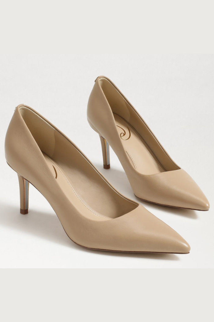 Vienna Pointed Toe Heel - Beige Leather