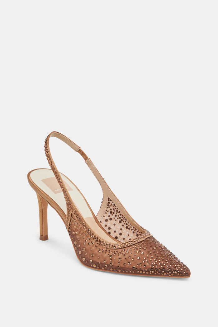 Kaye Crystal Heels - Mid Brown Mesh