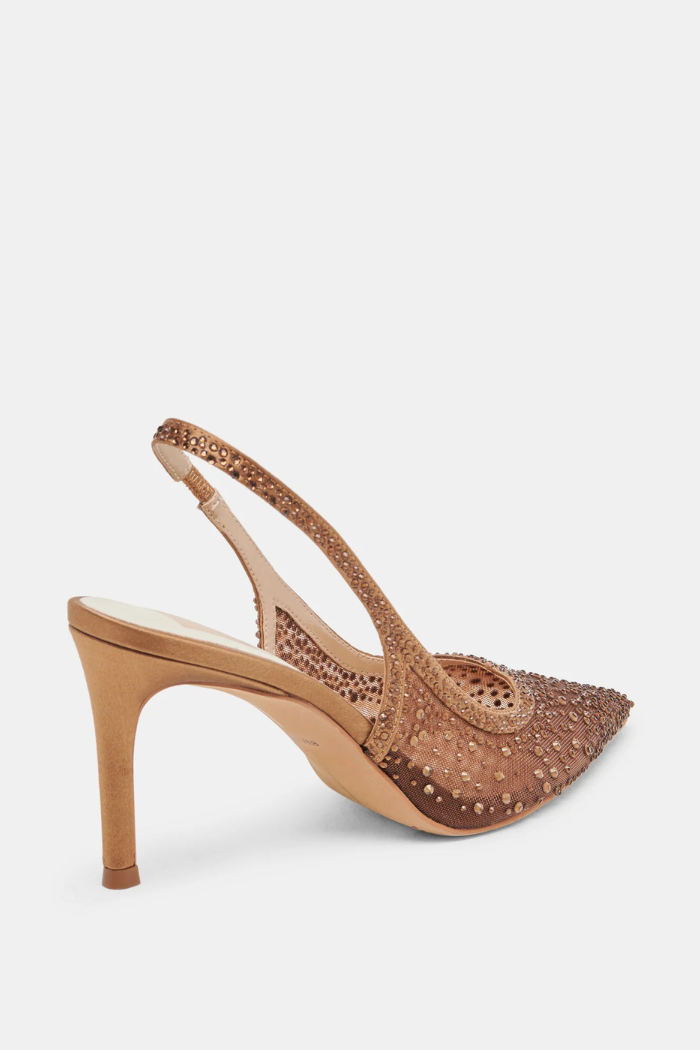 Kaye Crystal Heels - Mid Brown Mesh