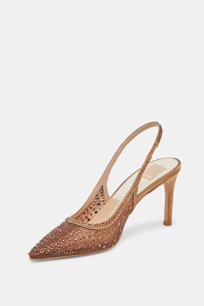Kaye Crystal Heels - Mid Brown Mesh
