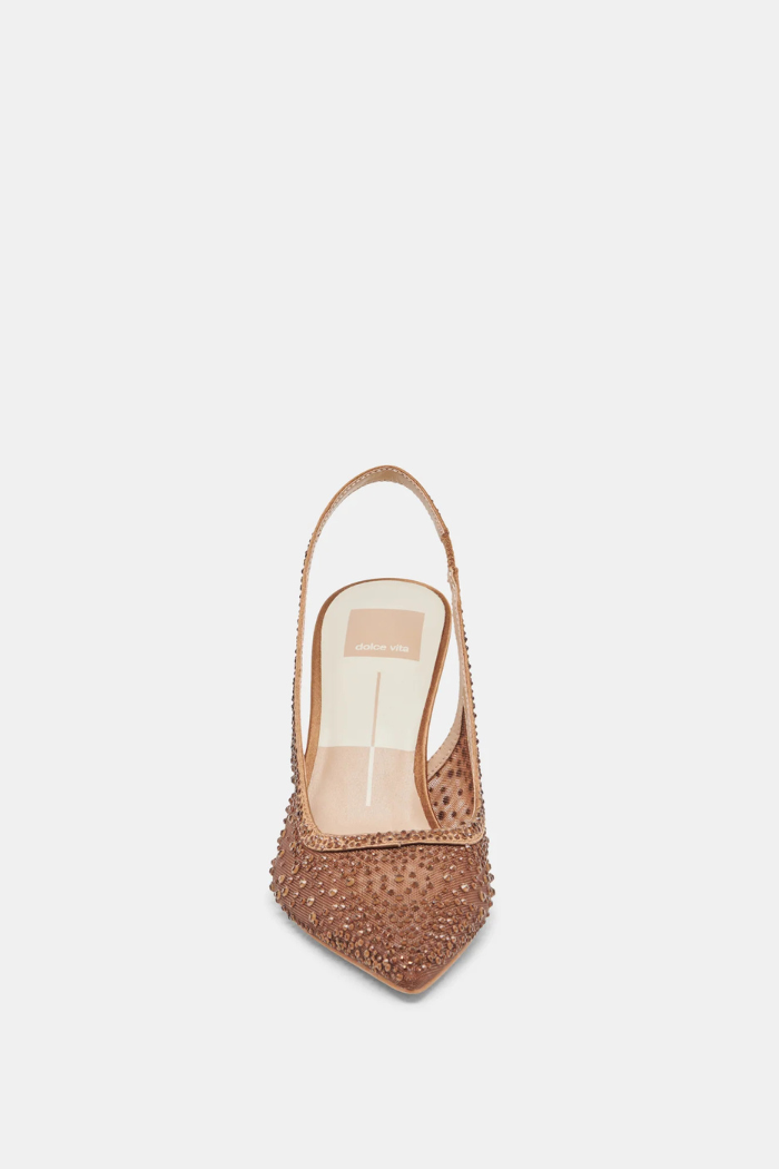 Kaye Crystal Heels - Mid Brown Mesh