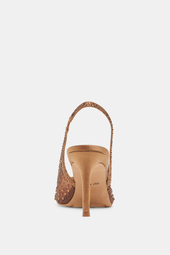 Kaye Crystal Heels - Mid Brown Mesh