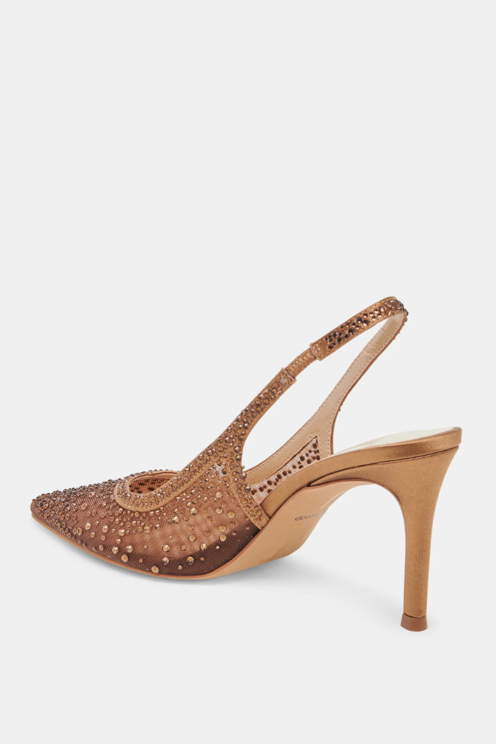 Kaye Crystal Heels - Mid Brown Mesh