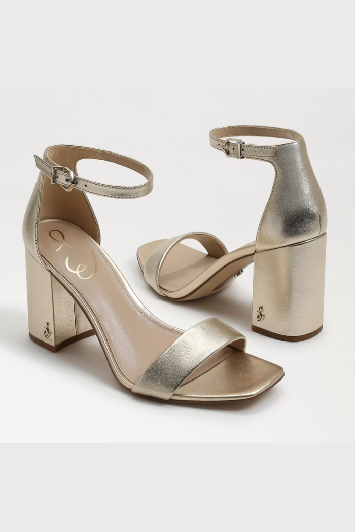 Daniella Block Heel Sandal- Gold Leather