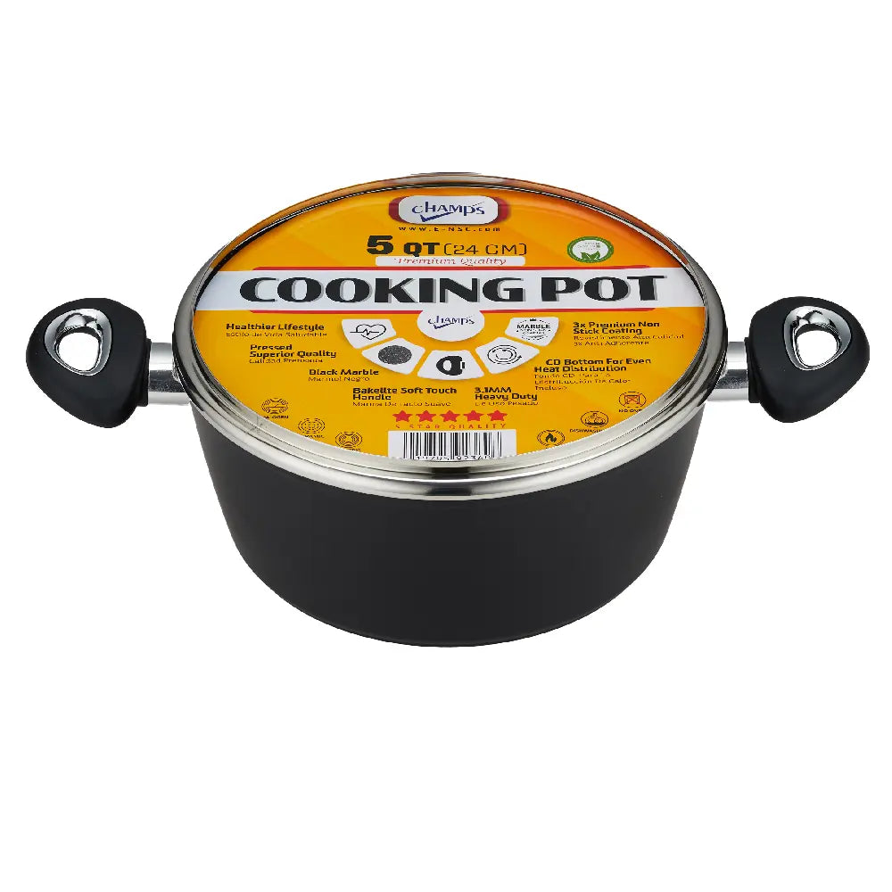 Champs Black Pot NS Speckled Inside w/ Glass Lid 3.1mm 5 qrt