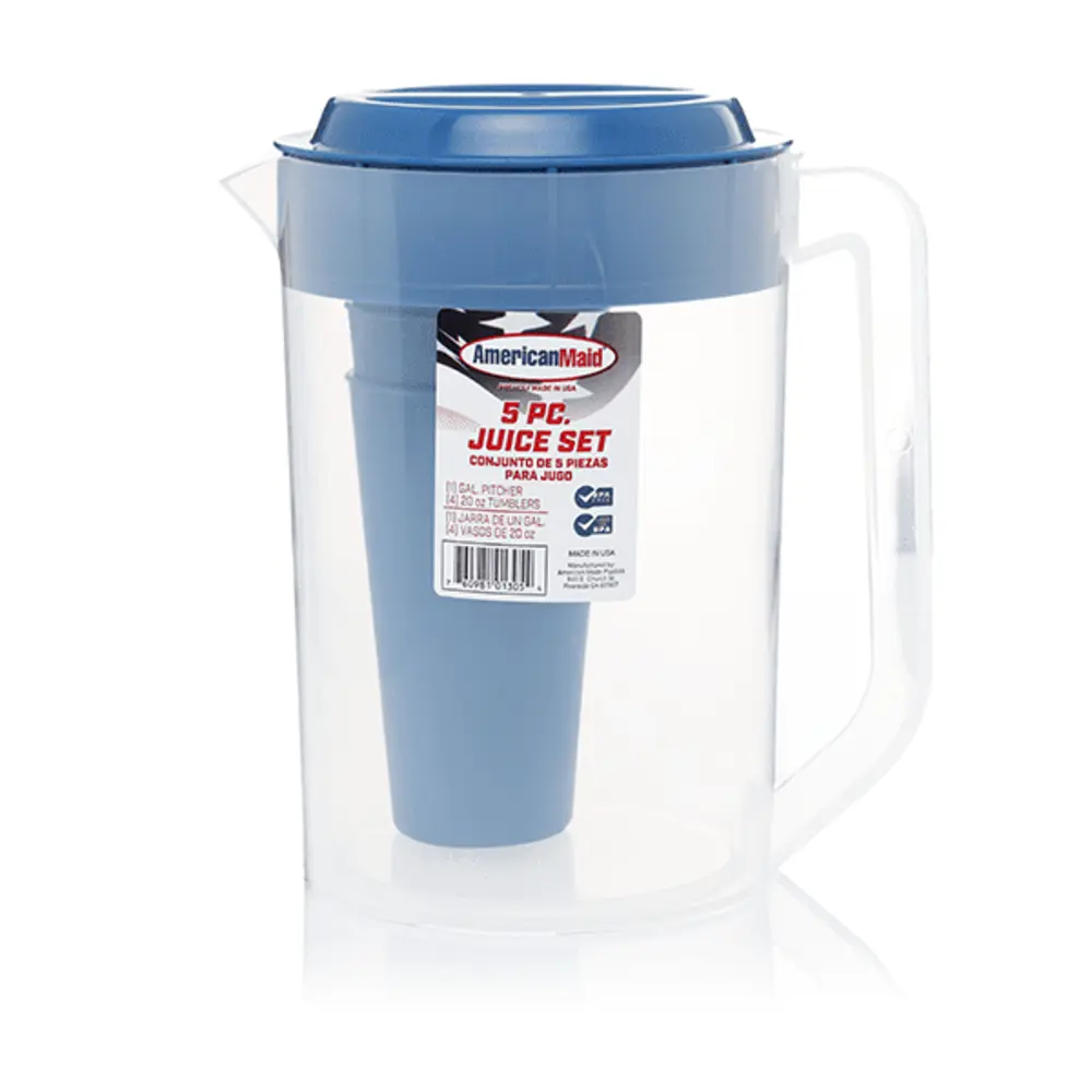 Pitcher w/ 4ct, 20 oz Cups Plastic Set Asst. Colors 1 gal
