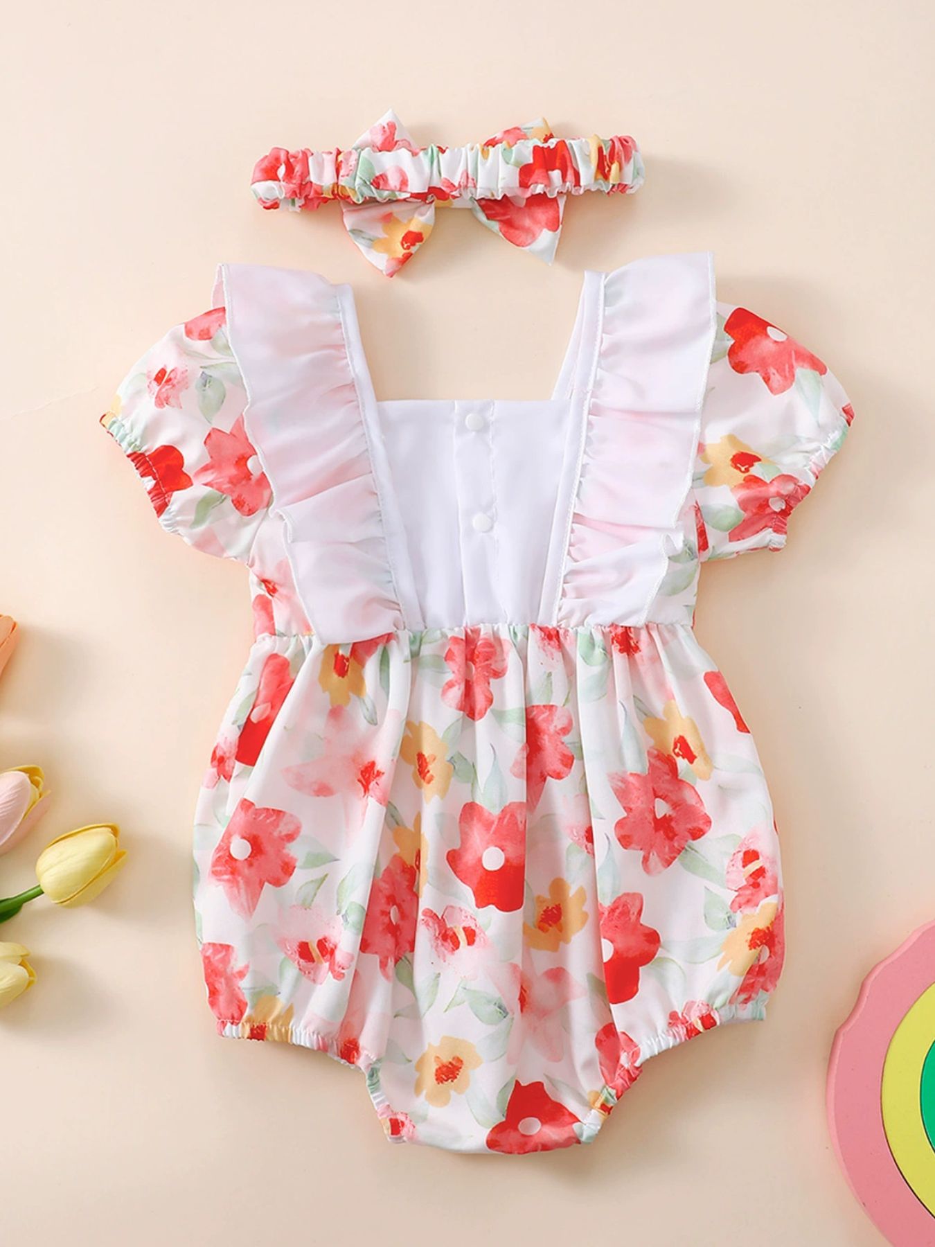 Children's Floral Print Bodysuit & Headband Set