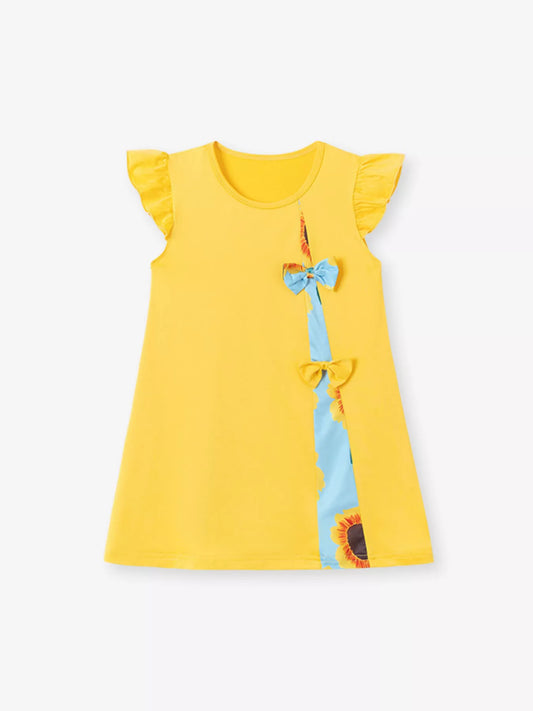 Children's Sunflower Ruffle Cap Sleeve Dress