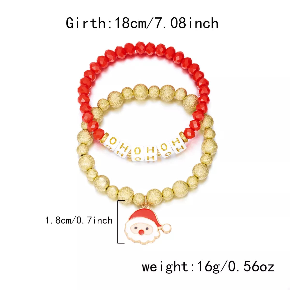 2 Piece Christmas Santa Beaded Bracelet