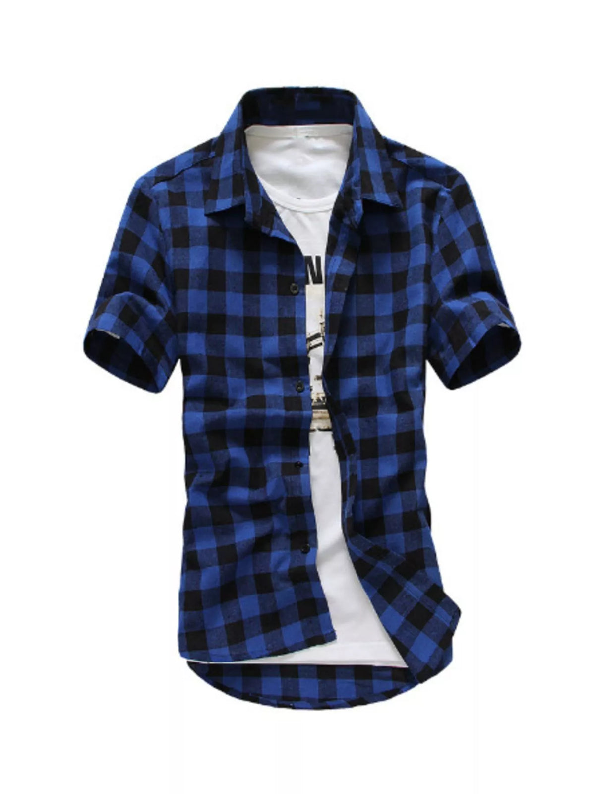 Men's Plus Size Casual Short Sleeve Plaid Shirt
