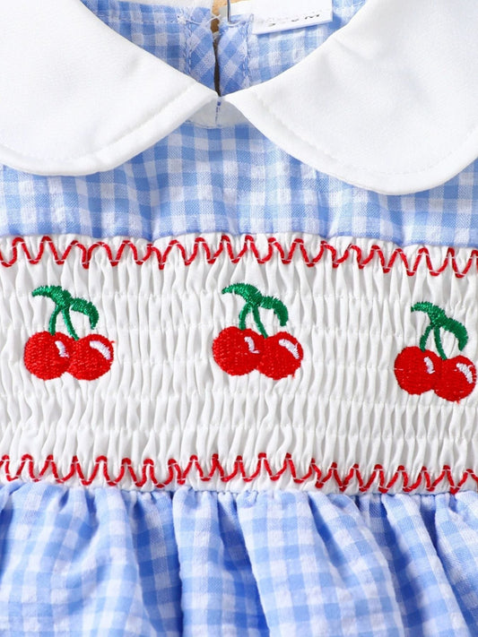 Children's Fruit Embroidered Gingham Smocked Dress