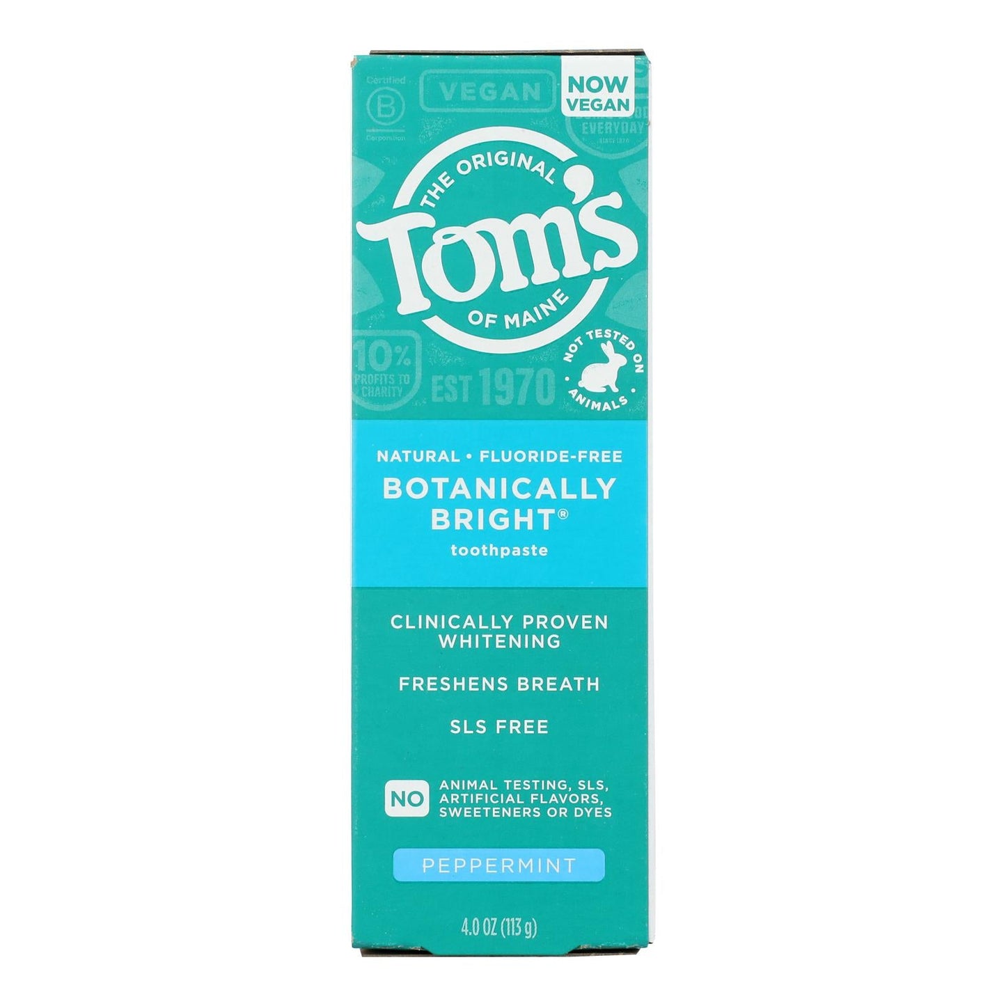 Tom's of Maine Brightening Toothpaste, Spearmint, Fluoride-Free, 4 oz Tubes, Pack of 6
