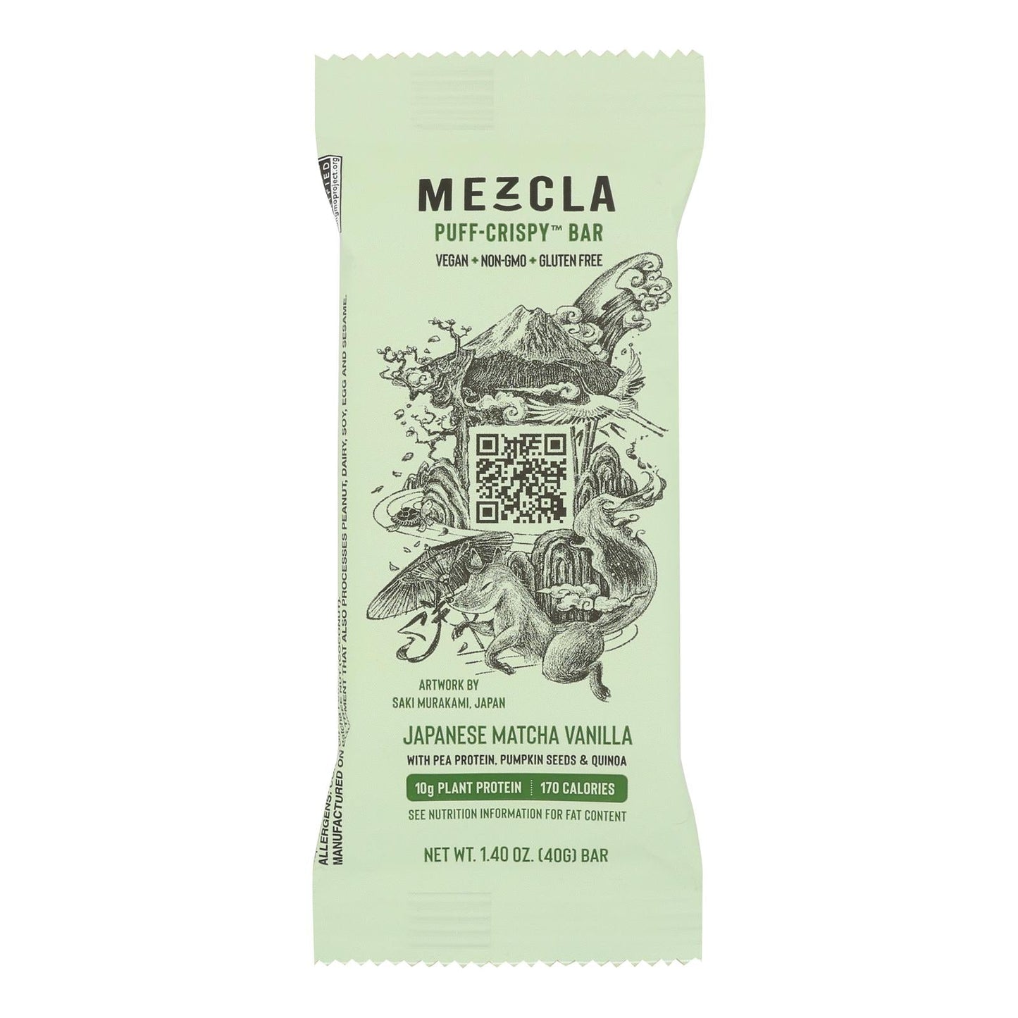 Mezcla Bar: Japanese Matcha Flavor (Pack of 12) - Natural Energy & Focus - 1.4 oz Bars
