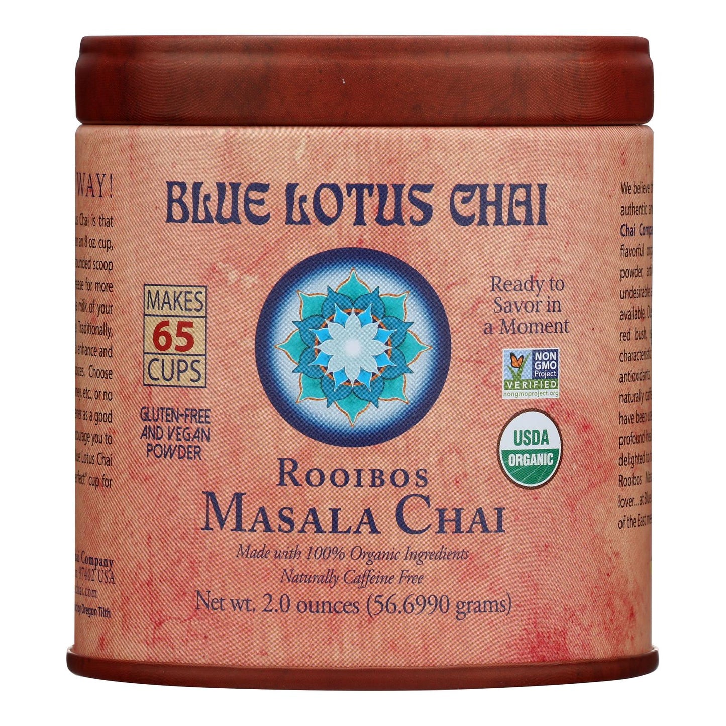 Blue Lotus Masala Chai Organic Rooibos Tea - Pack of 6 - 2 oz