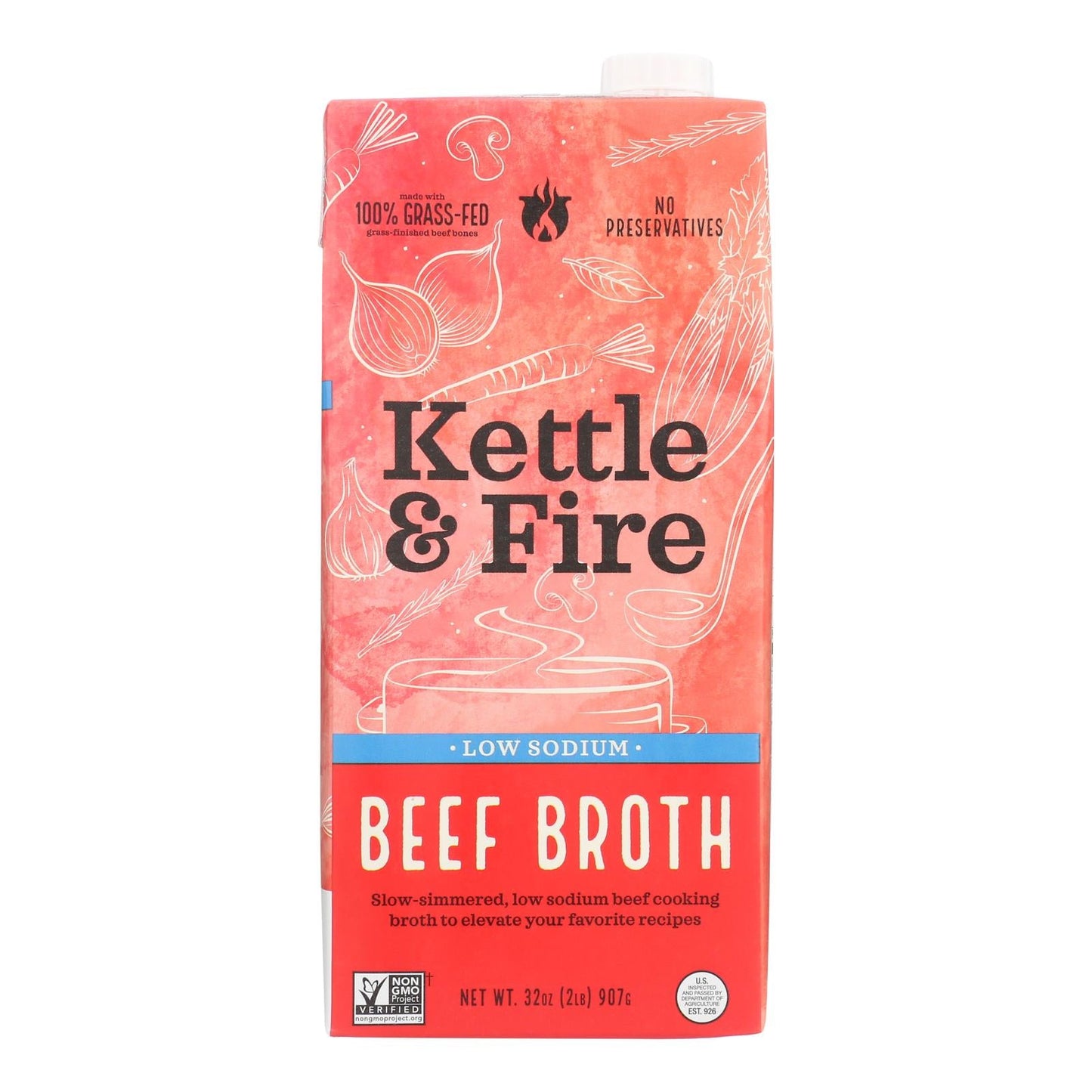 Kettle & Fire Low Sodium Beef Broth, 32 oz Cartons (Pack of 8)