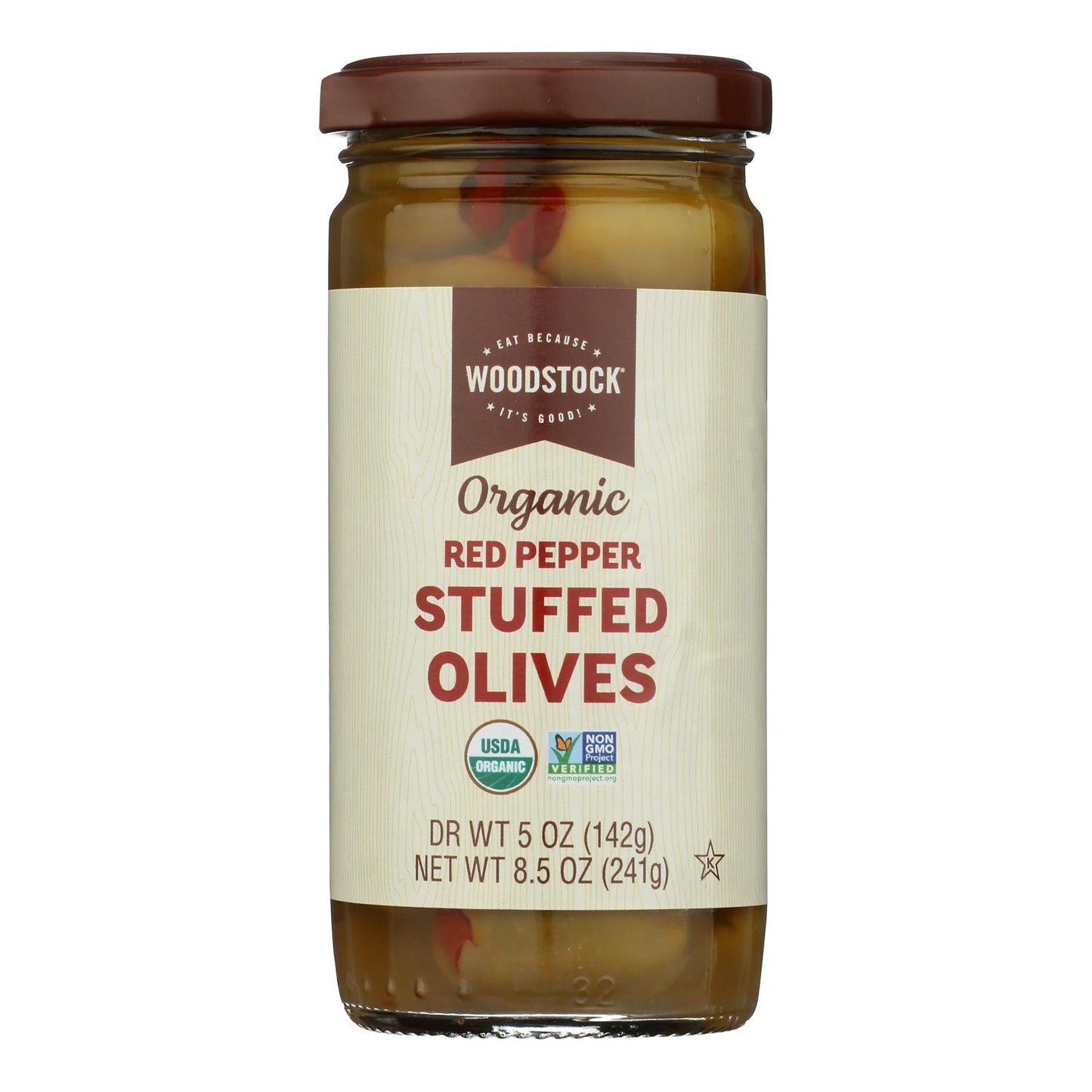 Woodstock Olivs Organic Red Pepper Stuffed Olives - 12-8.5 Oz