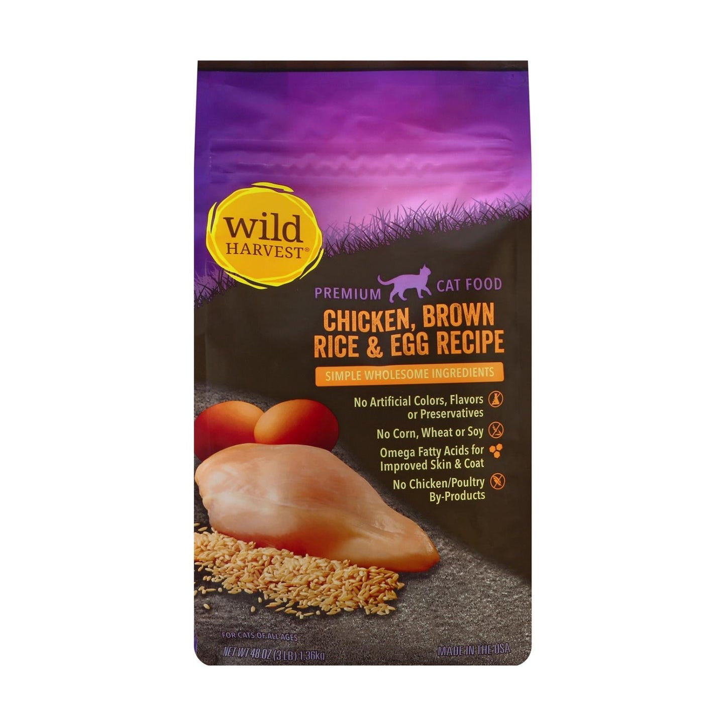 Wild Harvest Cat Food, Chicken, Brown Rice & Egg, 4 x 3 lb Bags