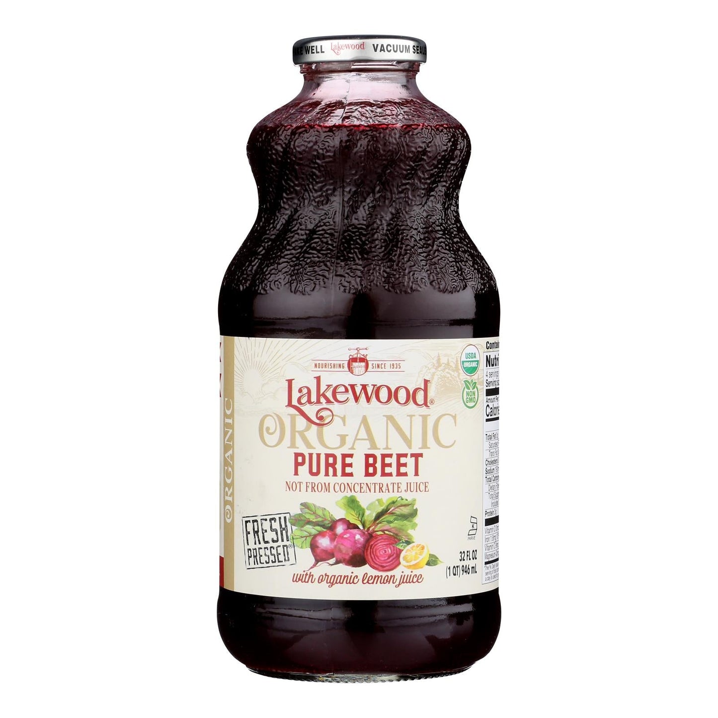 Lakewood Organic Beet Juice, 32 fl oz, Pack of 6, Pure & Nutrient-Rich
