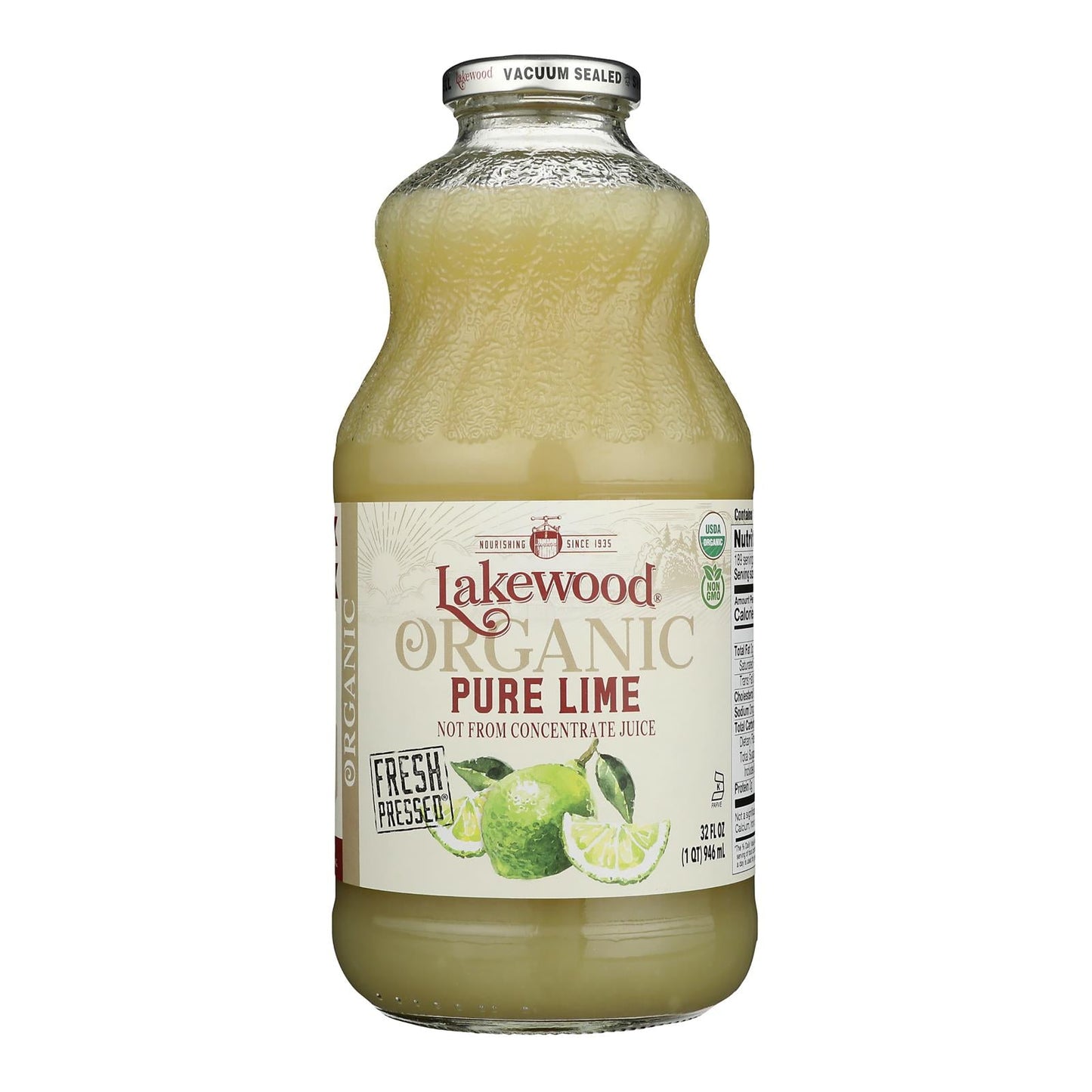 Lakewood Organic Pure Lime Juice (32 Fl Oz, Pack of 6) - Tart & Refreshing