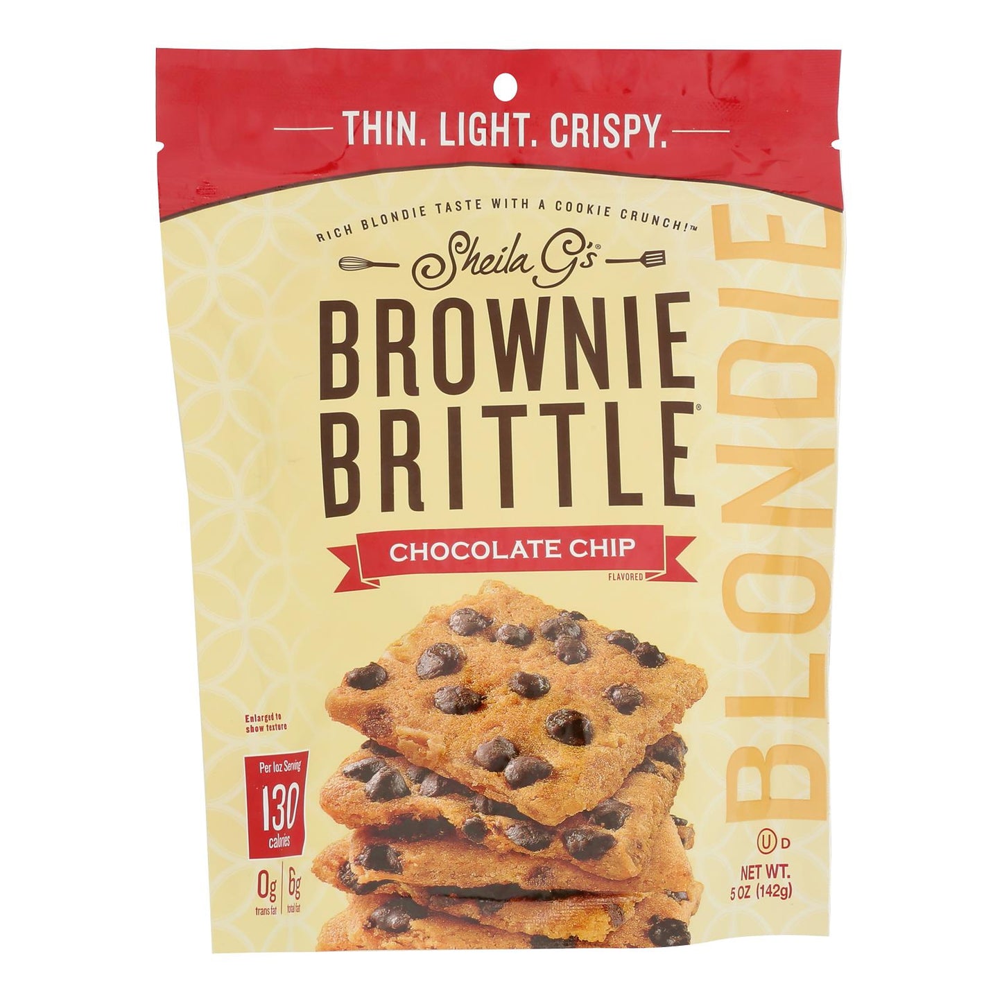 Sheila G's Brownie Brittle Chocolate Chip, 5 oz Bags (Pack of 6) - Crispy Thin Cookies