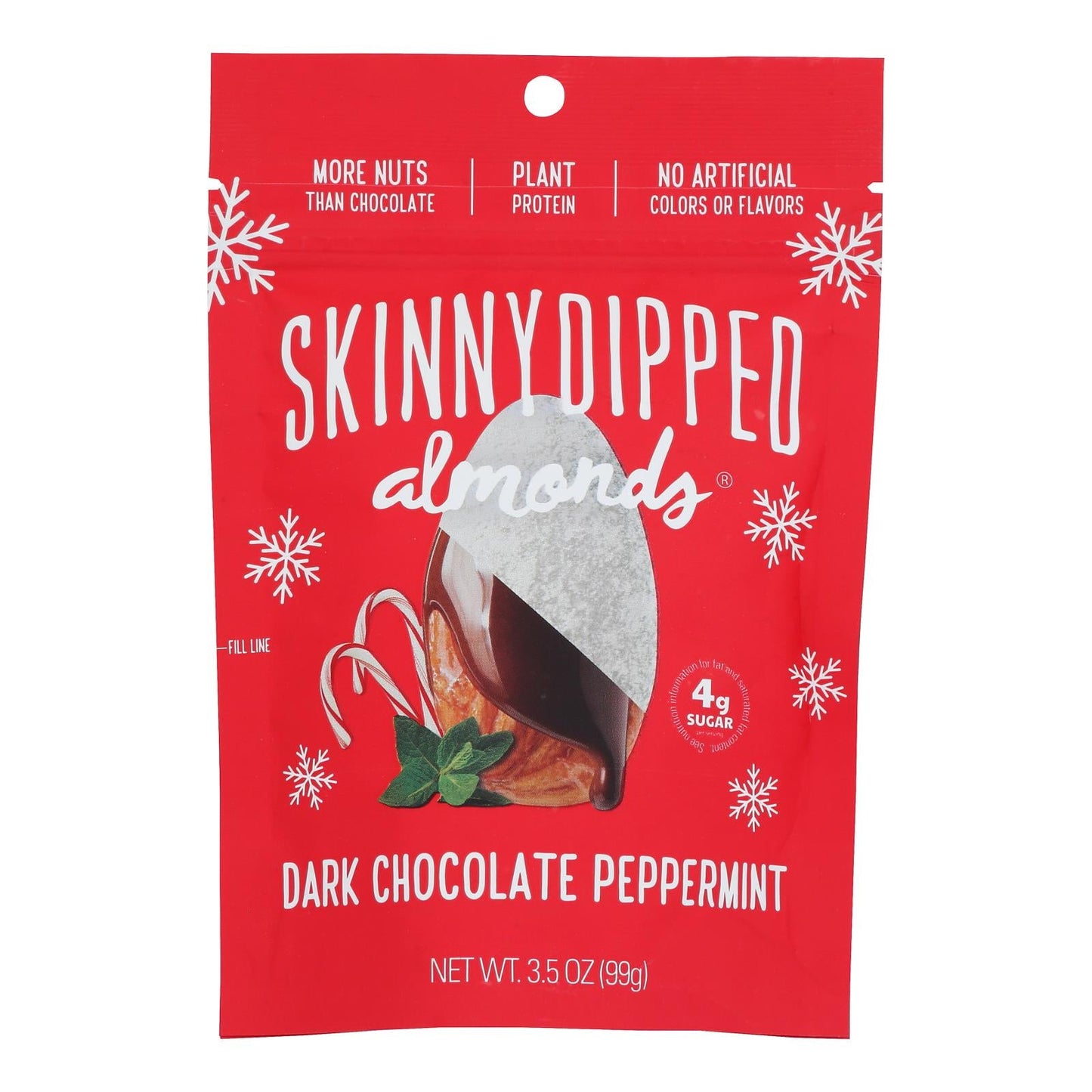 SkinnyDipped Dark Chocolate Peppermint Almonds - 10 x 3.5 Oz Cases - Holiday Treat