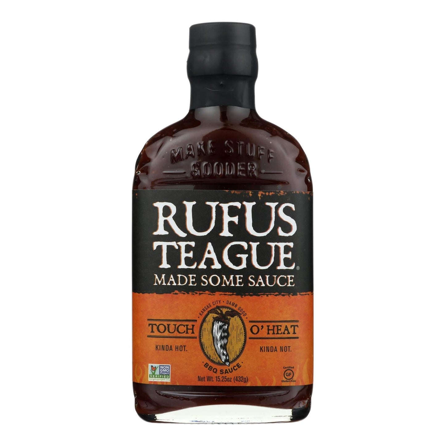 Rufus Teague Touch O'Heat BBQ Sauce - Pack of 6 (16 Oz ) - Spicy & Flavorful