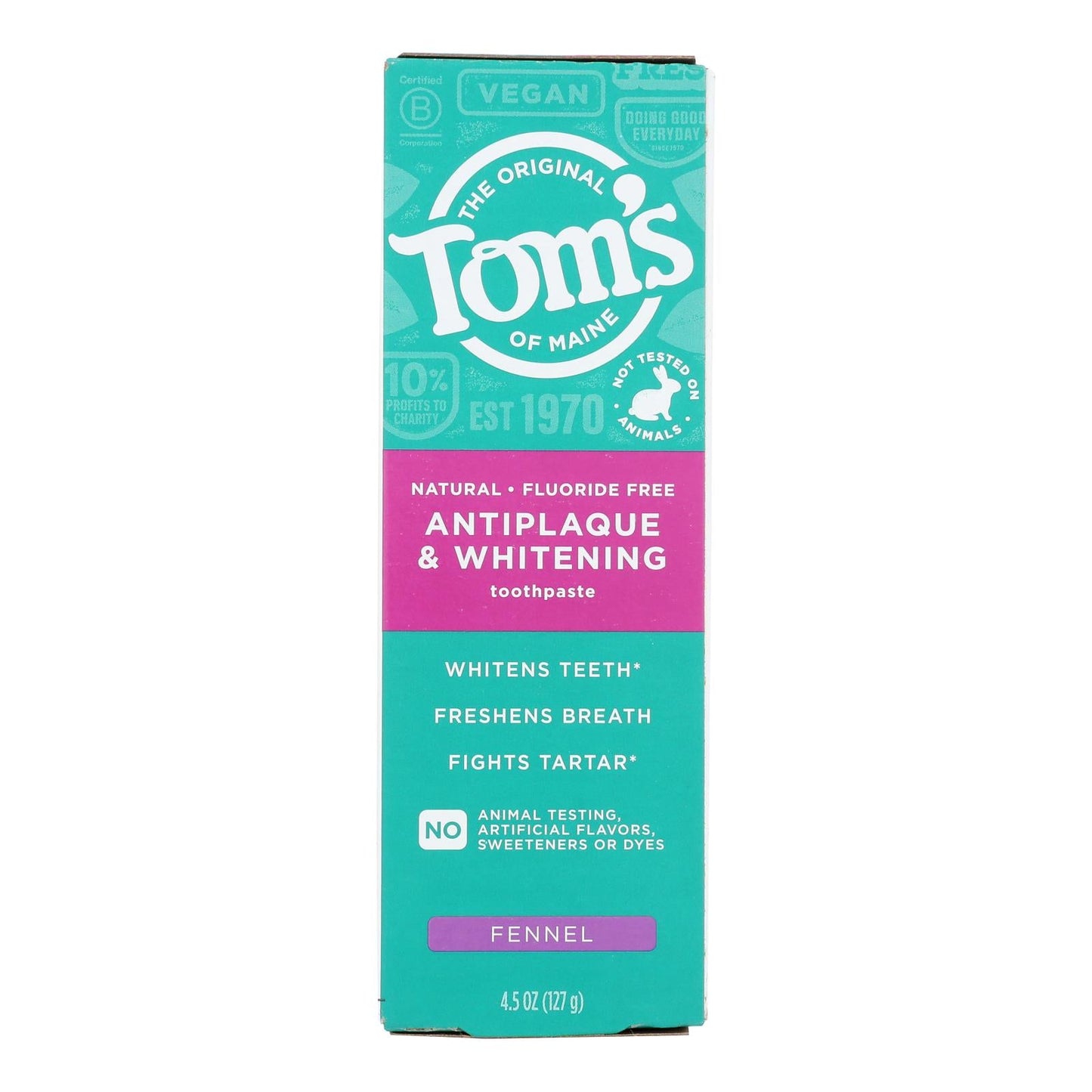 Tom's of Maine Whitening Fluoride Toothpaste, Fennel - 4.5 oz, 6 Pack
